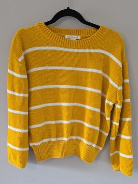 Luv Lane Women's Mustard & White Striped Crewneck Sweater